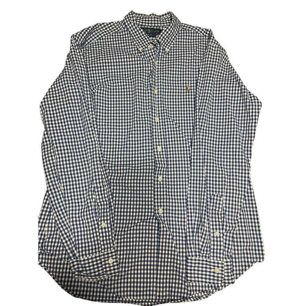 Ralph Lauren Long Sleeve Blue Check Button Front Men’s Size Large Classic Fit
